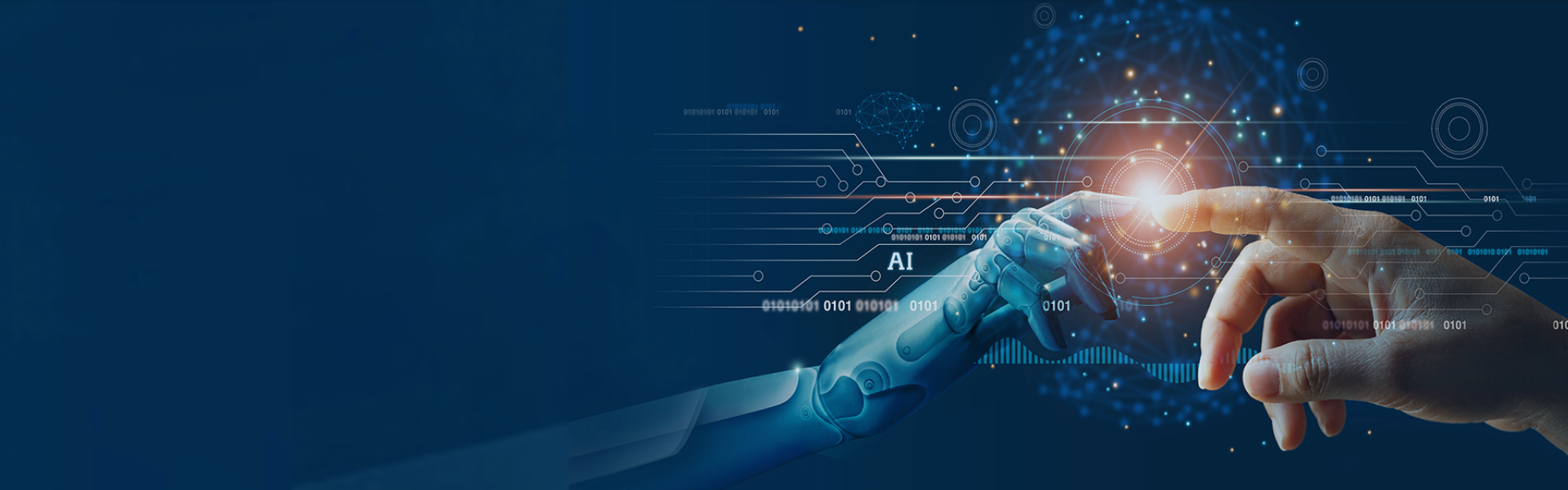 Human finger touching AI / robotic finger