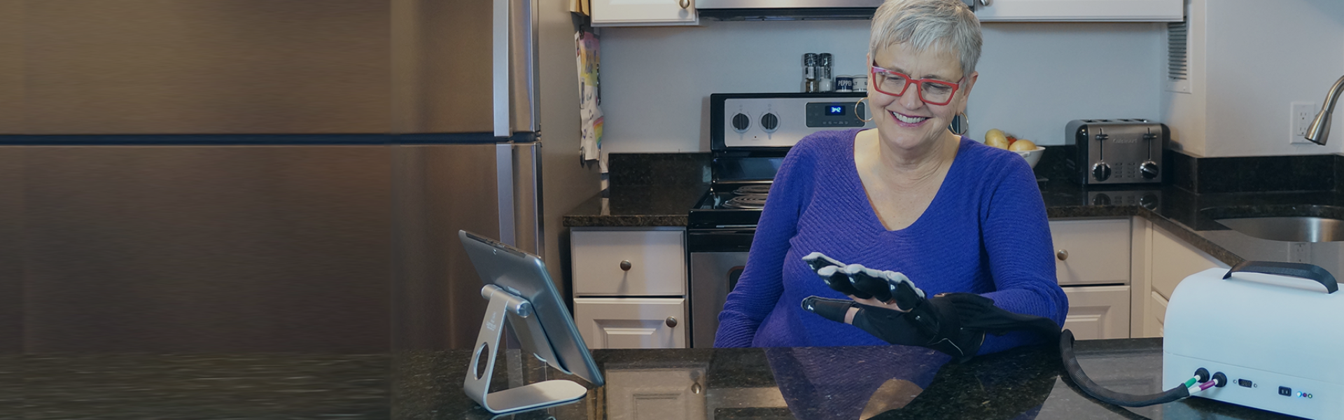 Woman with robotic hand technology