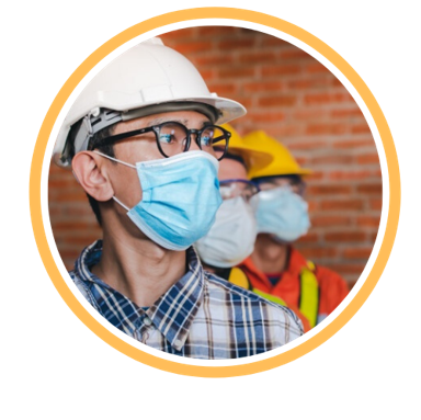 Man with mask and construction hat