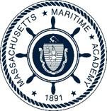 Mass Maritime seal or logo with a helm graphic